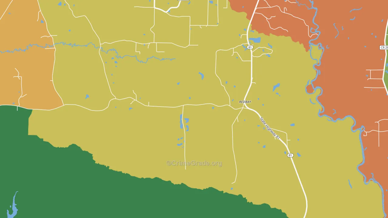 Redbay, FL Map of Burglary Rates
