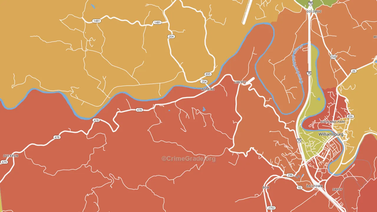 Redbird, KY Map of Burglary Rates