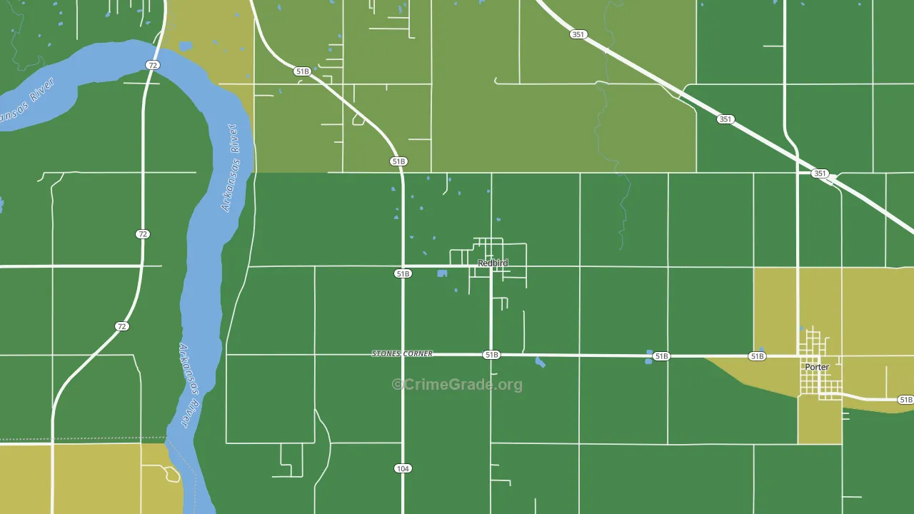 Redbird, OK Map of Burglary Rates