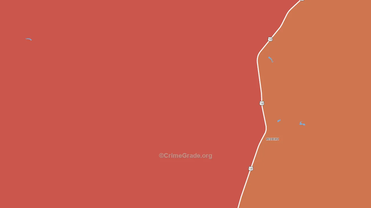 Redbird, WY Map of Burglary Rates