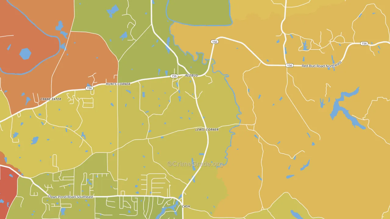 Redbud, GA Map of Burglary Rates