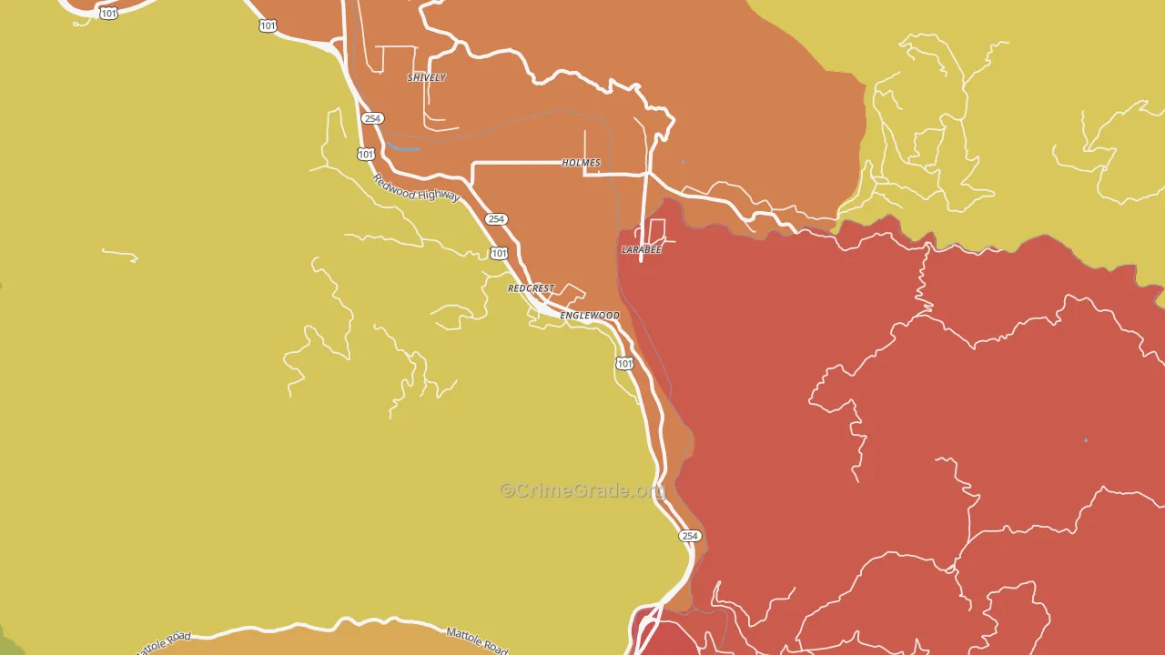 Redcrest, CA Map of Burglary Rates