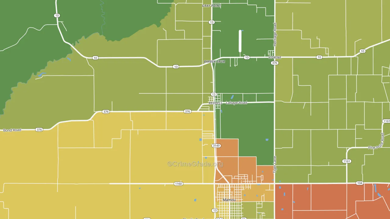 Reddell, LA Map of Burglary Rates