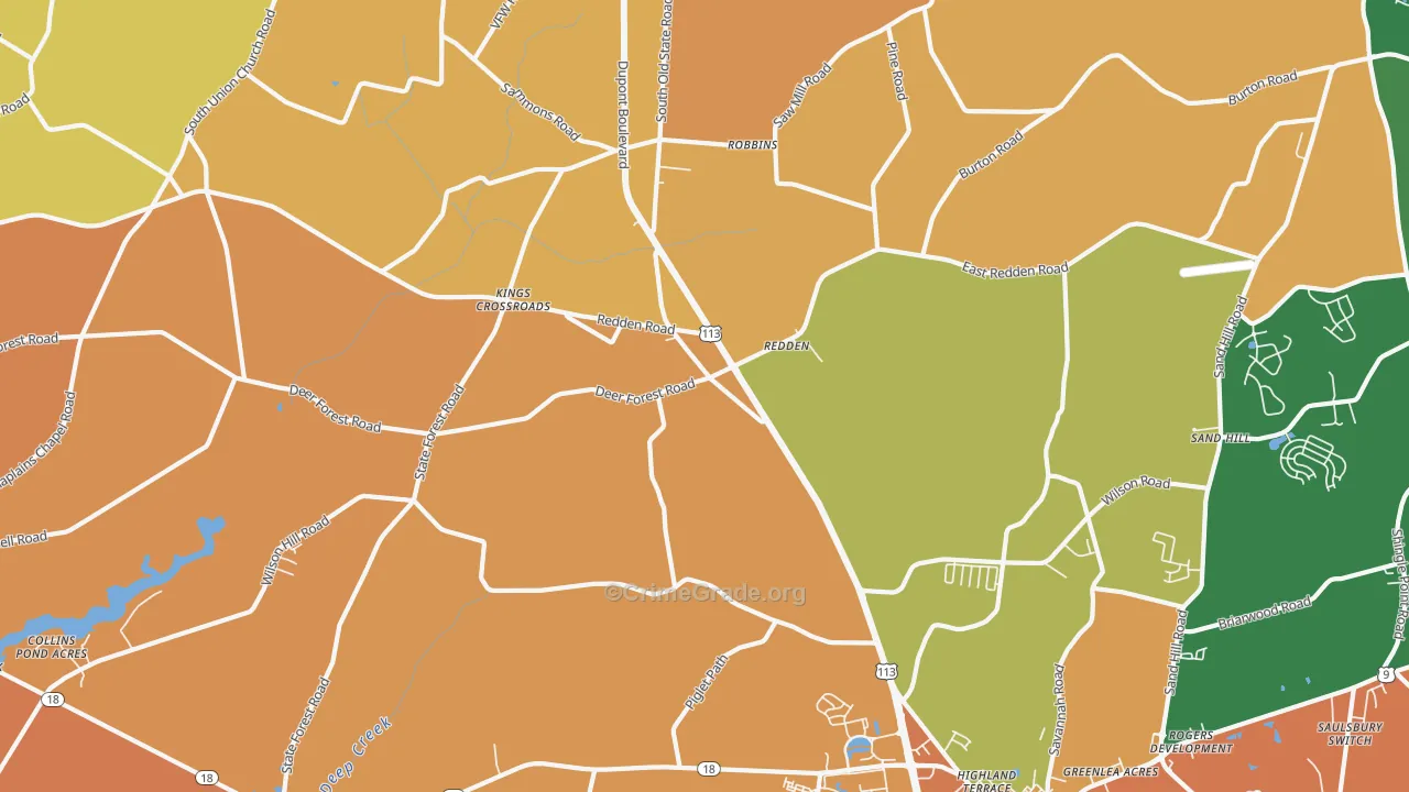 Redden, DE Map of Burglary Rates