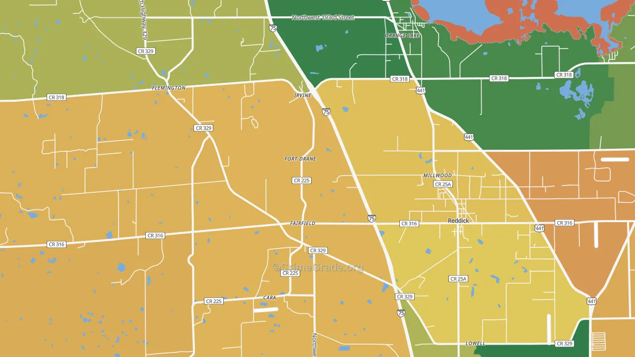 Reddick, FL Map of Burglary Rates