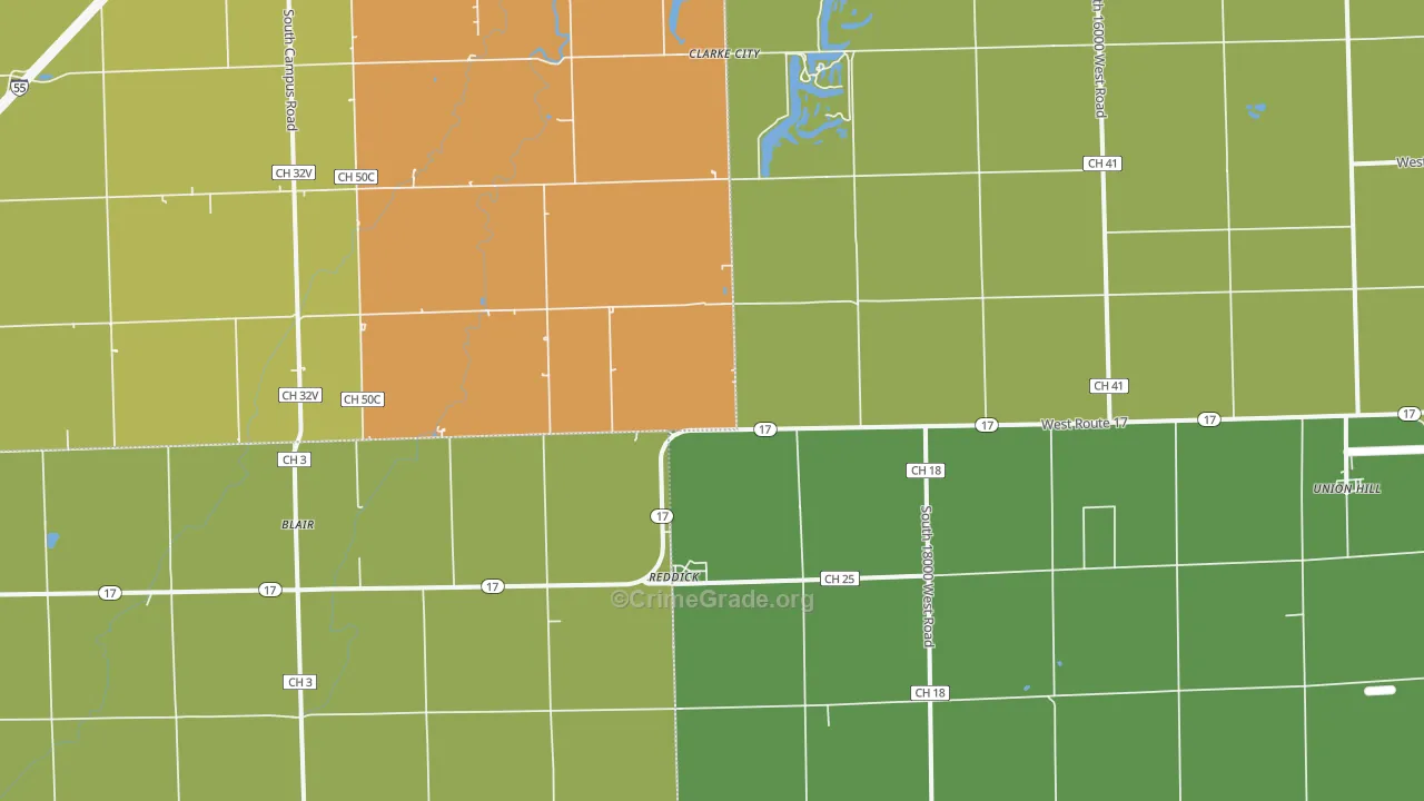 Reddick, IL Map of Burglary Rates