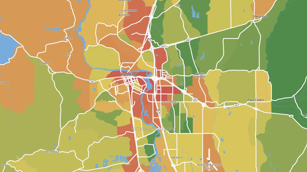 Redding, CA Map of Burglary Rates