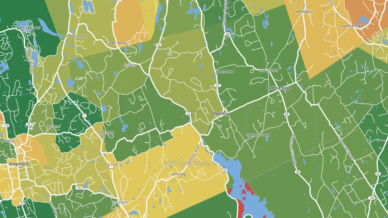 Redding, CT Map of Burglary Rates
