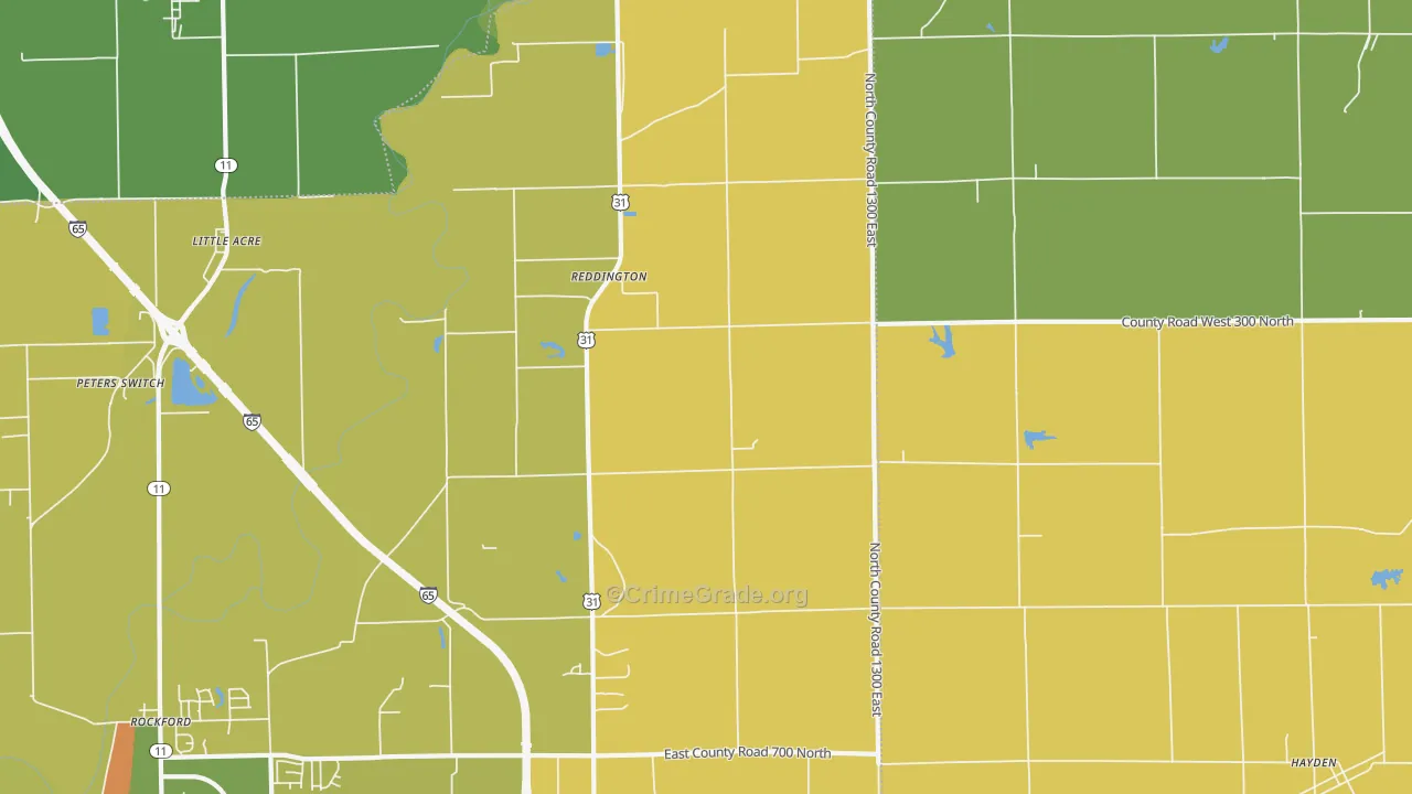 Reddington, IN Map of Burglary Rates