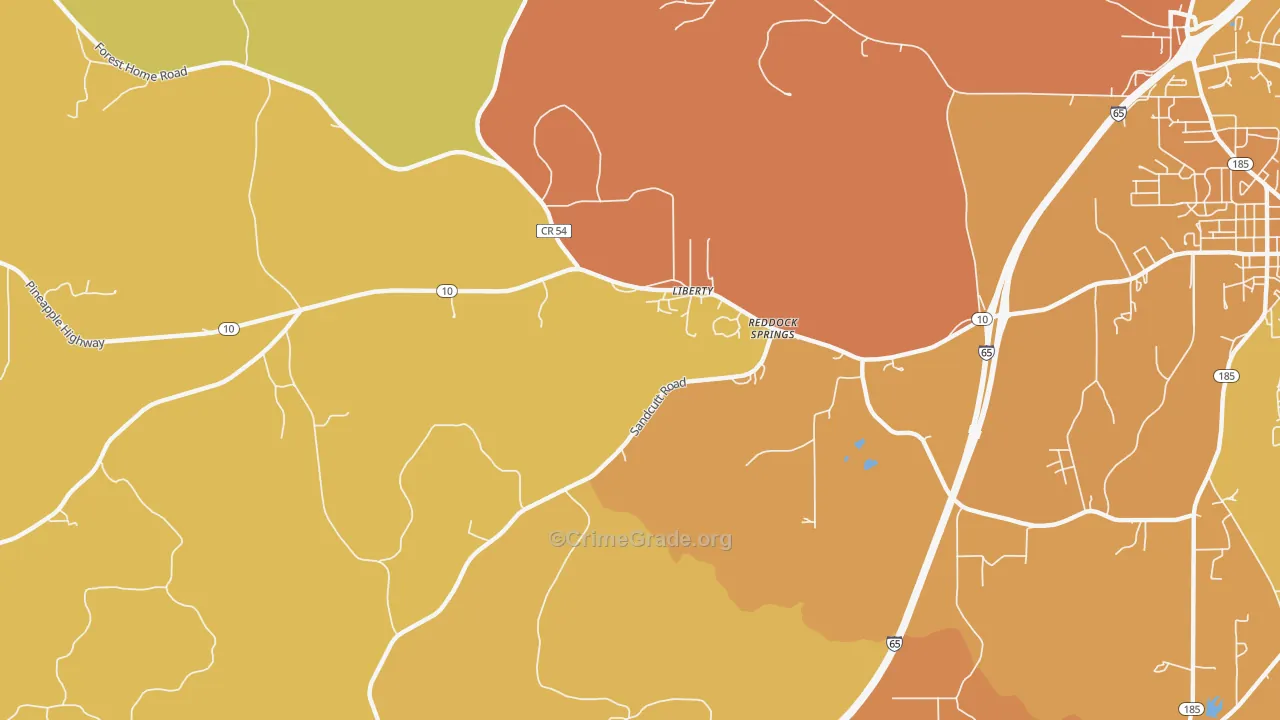Reddock Springs, AL Map of Burglary Rates