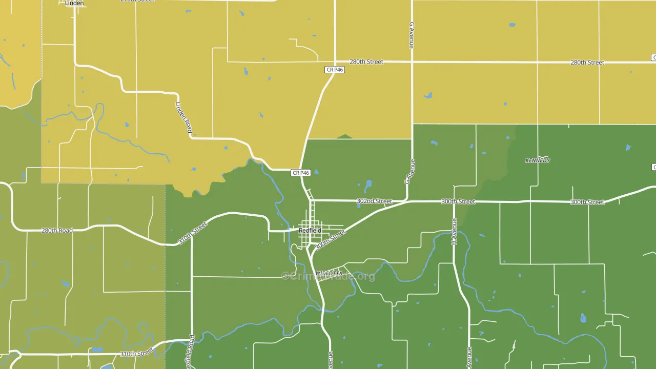 Redfield, IA Map of Burglary Rates