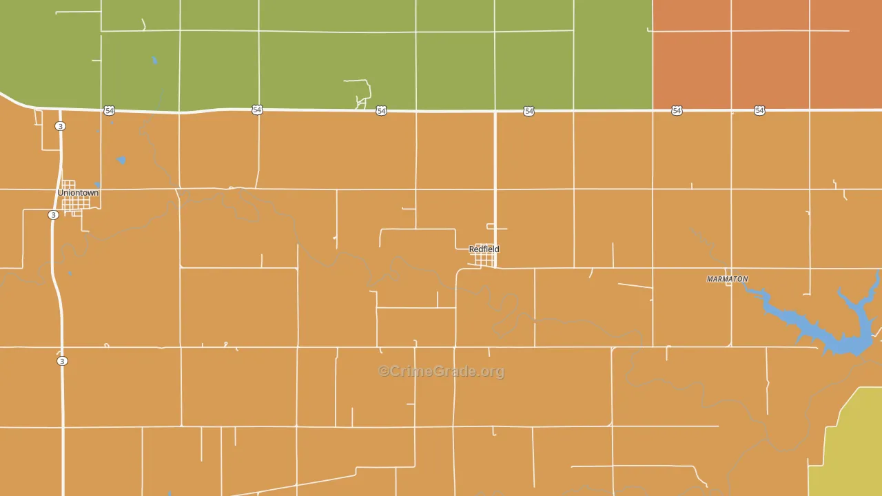 Redfield, KS Map of Burglary Rates
