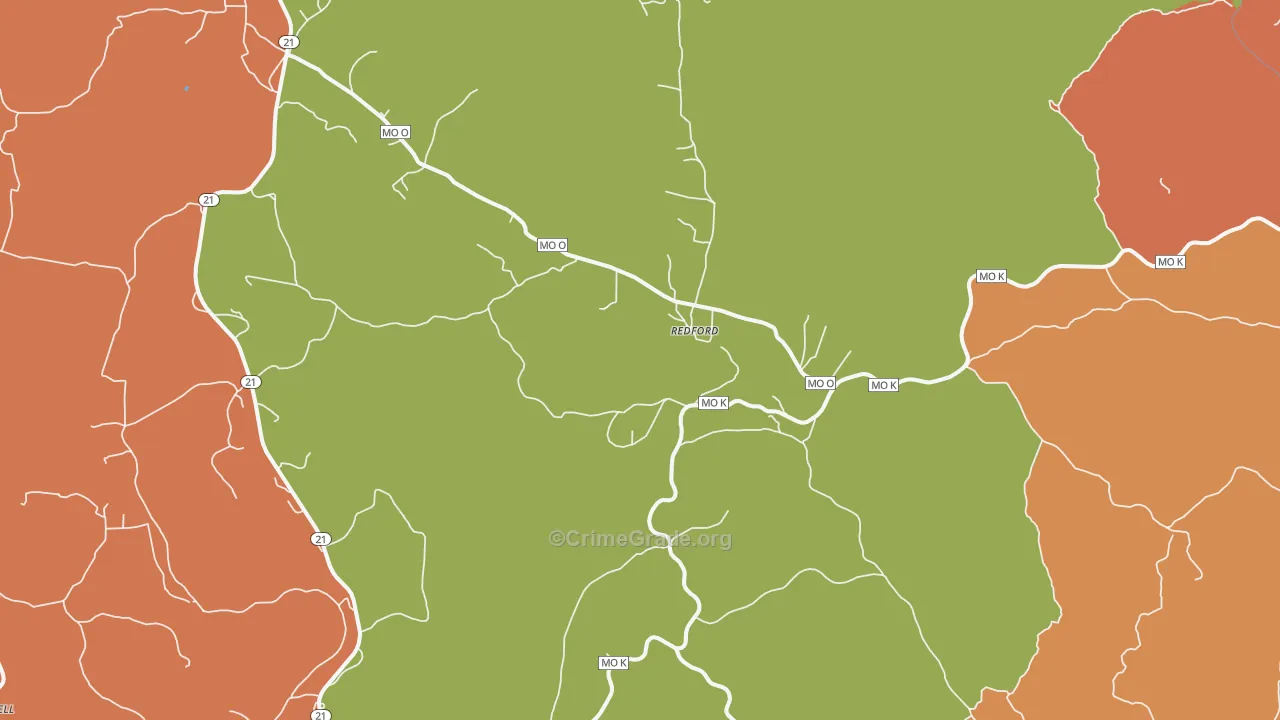 Redford, MO Map of Burglary Rates
