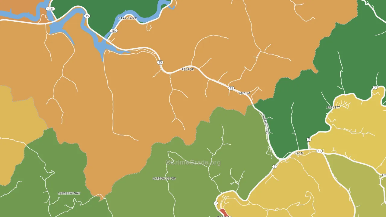 Redfox, KY Map of Burglary Rates