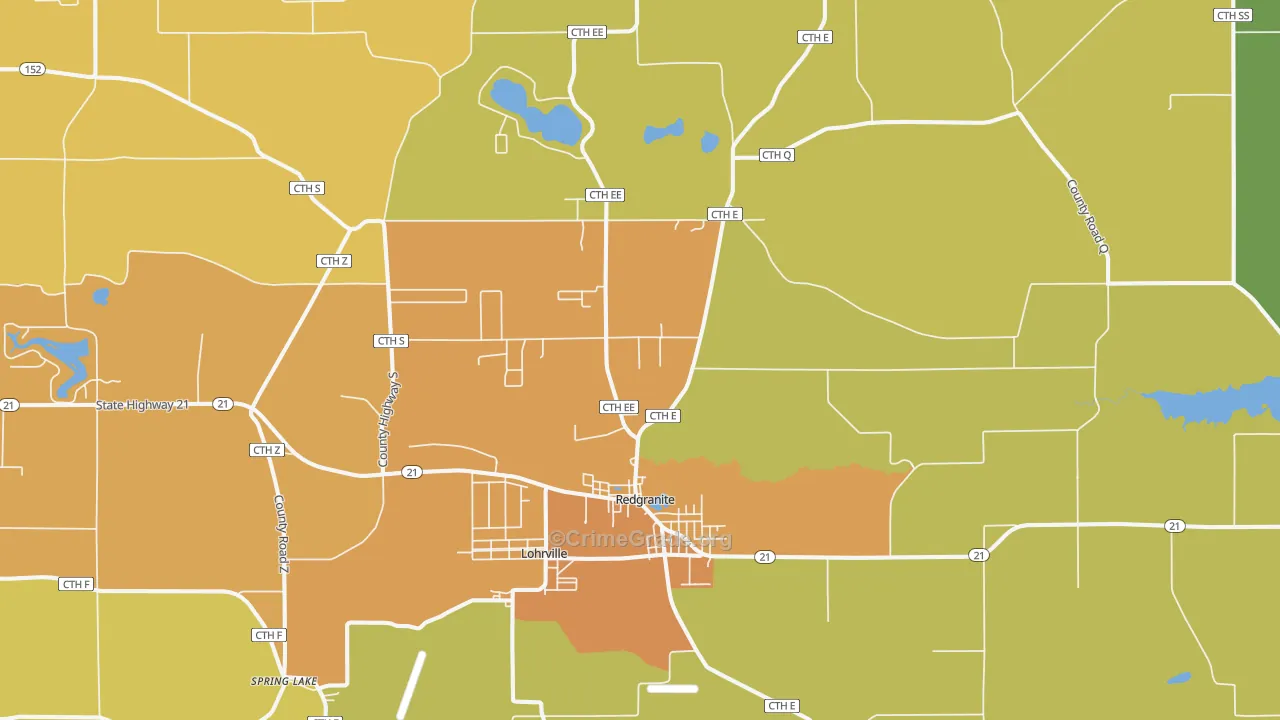 Redgranite, WI Map of Burglary Rates