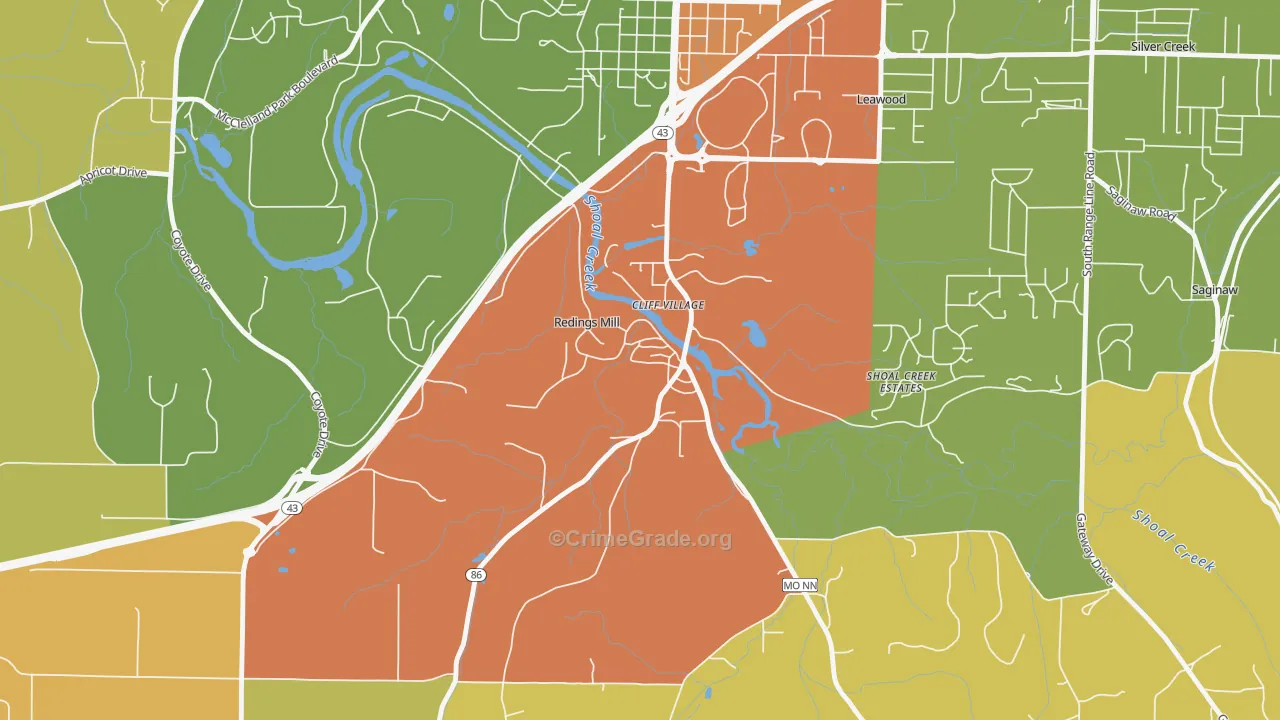 Redings Mill, MO Map of Burglary Rates