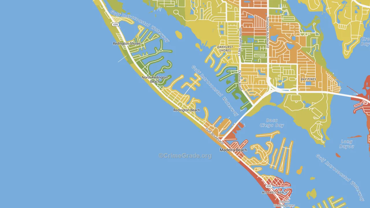 Redington Beach, FL Map of Burglary Rates