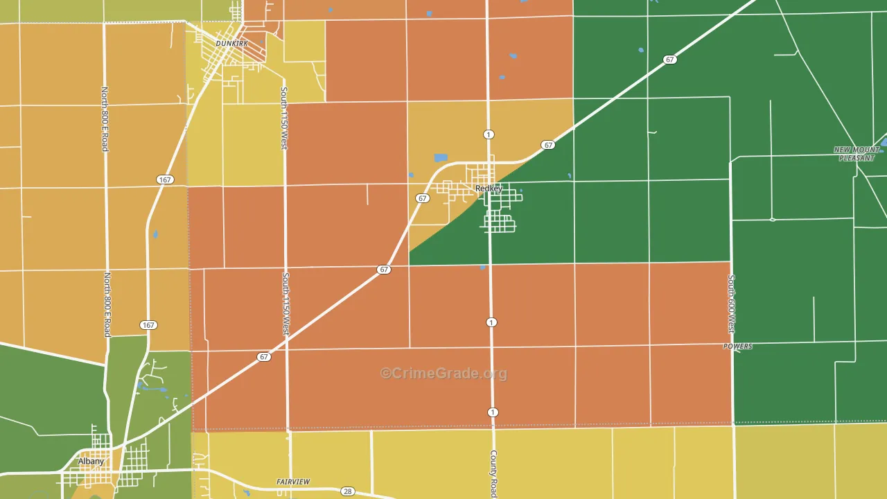 Redkey, IN Map of Burglary Rates