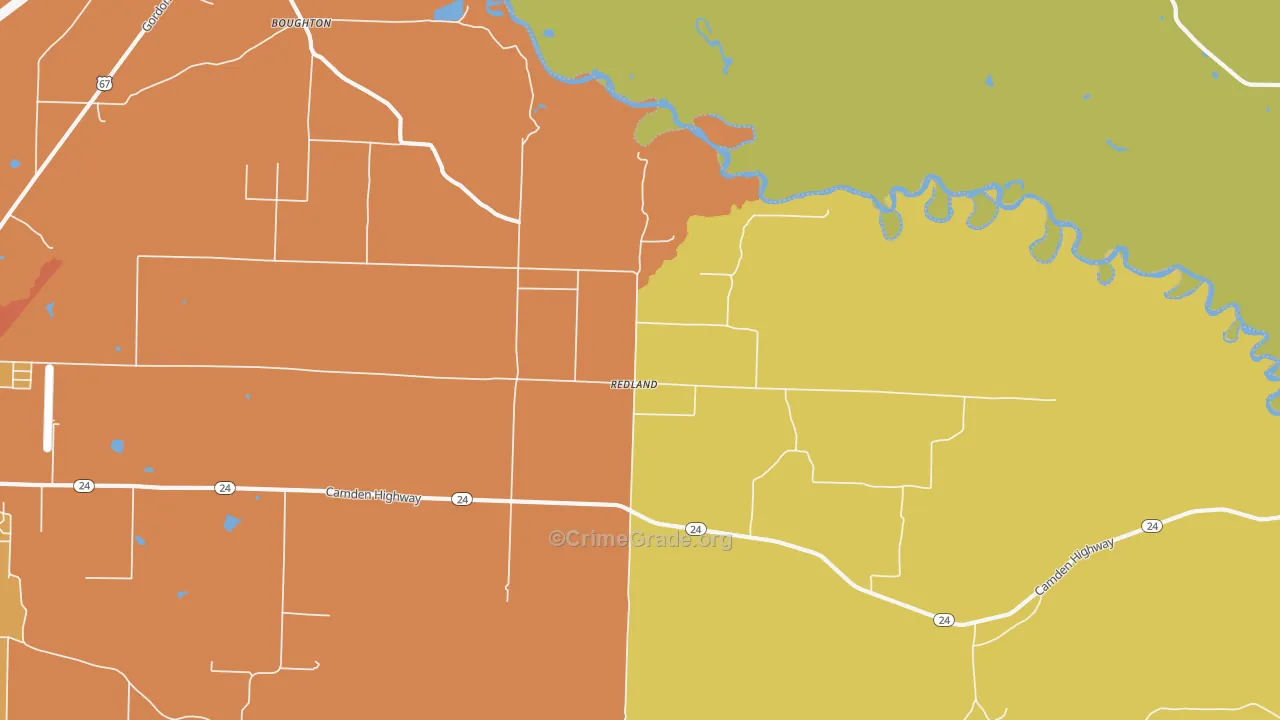 Redland, AR Map of Burglary Rates