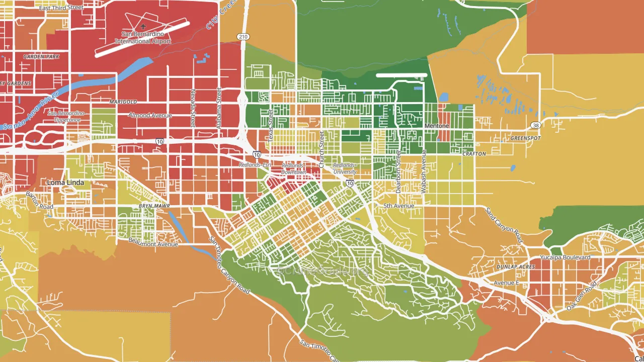 Redlands, CA Map of Burglary Rates