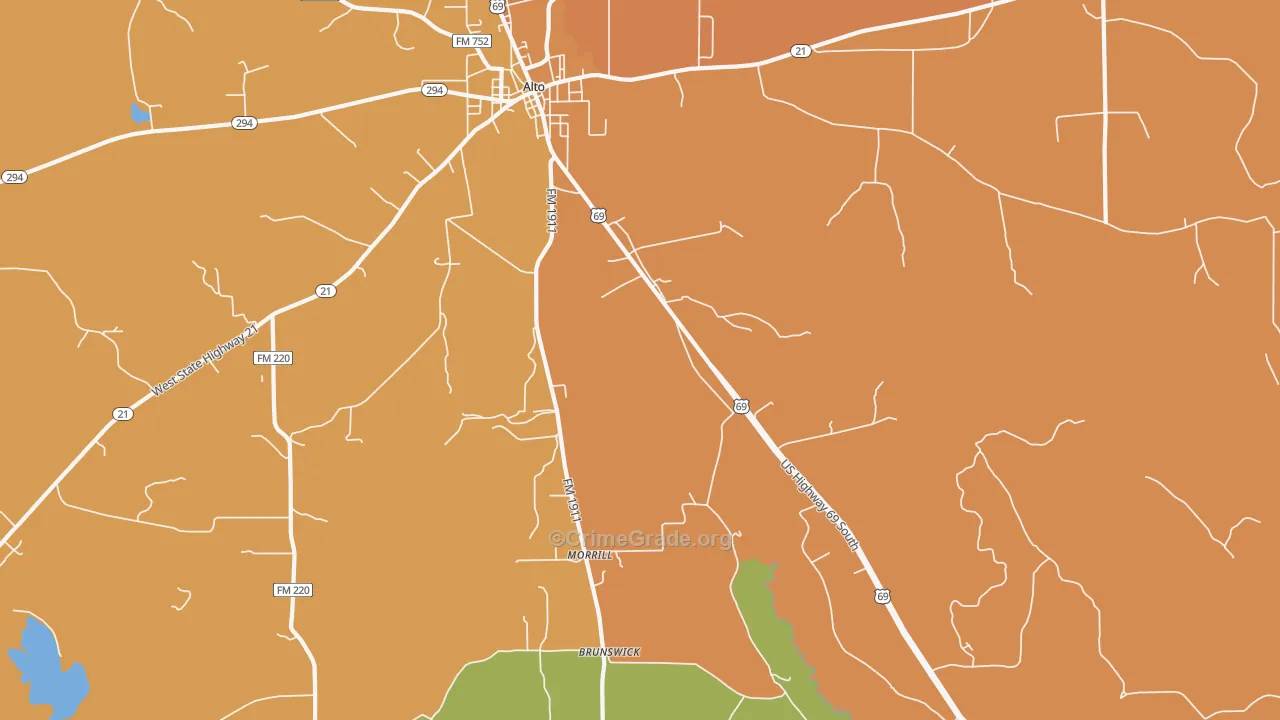 Redlawn, TX Map of Burglary Rates