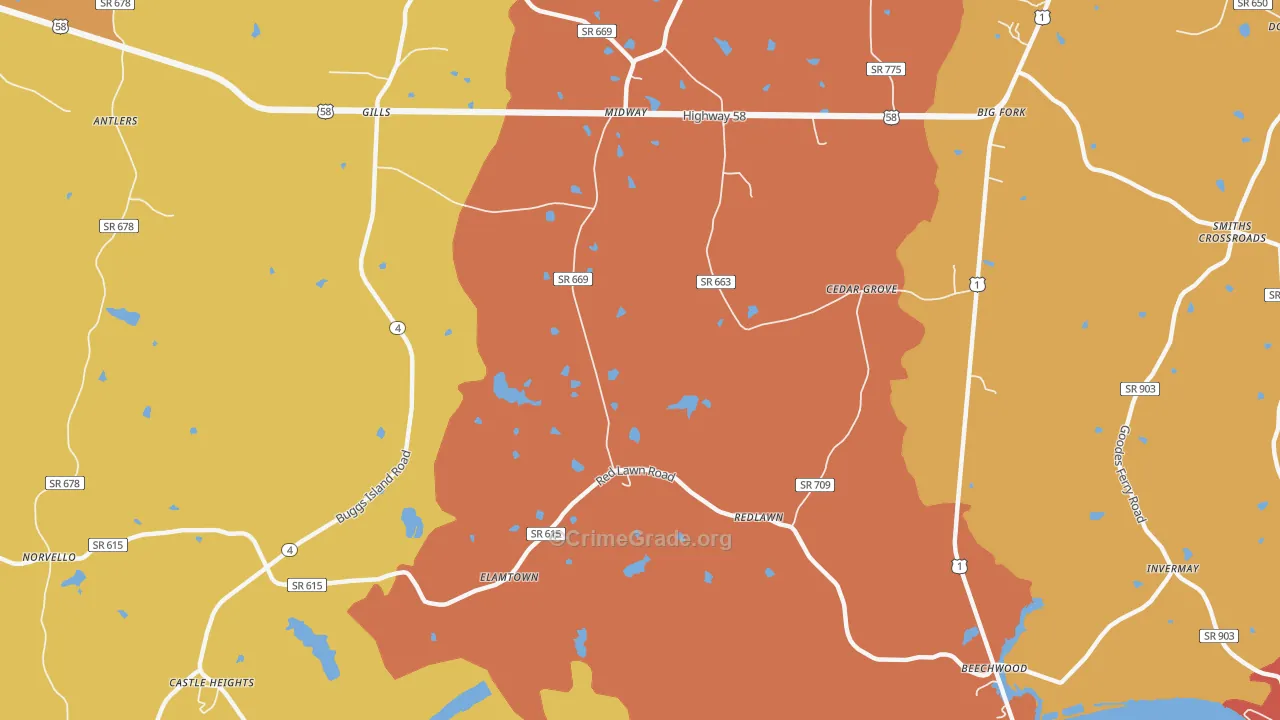 Redlawn, VA Map of Burglary Rates