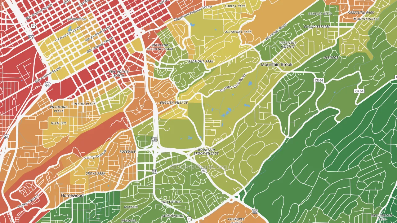 Redmont Park, Birmingham, AL Map of Burglary Rates
