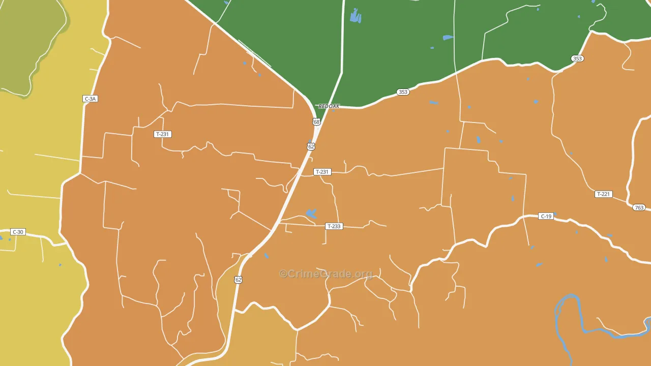 Redoak, OH Map of Burglary Rates