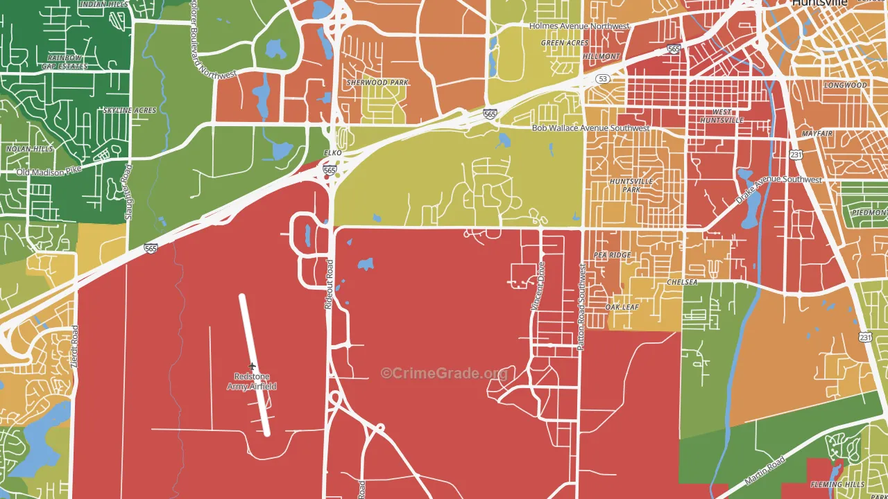 Redstone Arsenal, AL Map of Burglary Rates