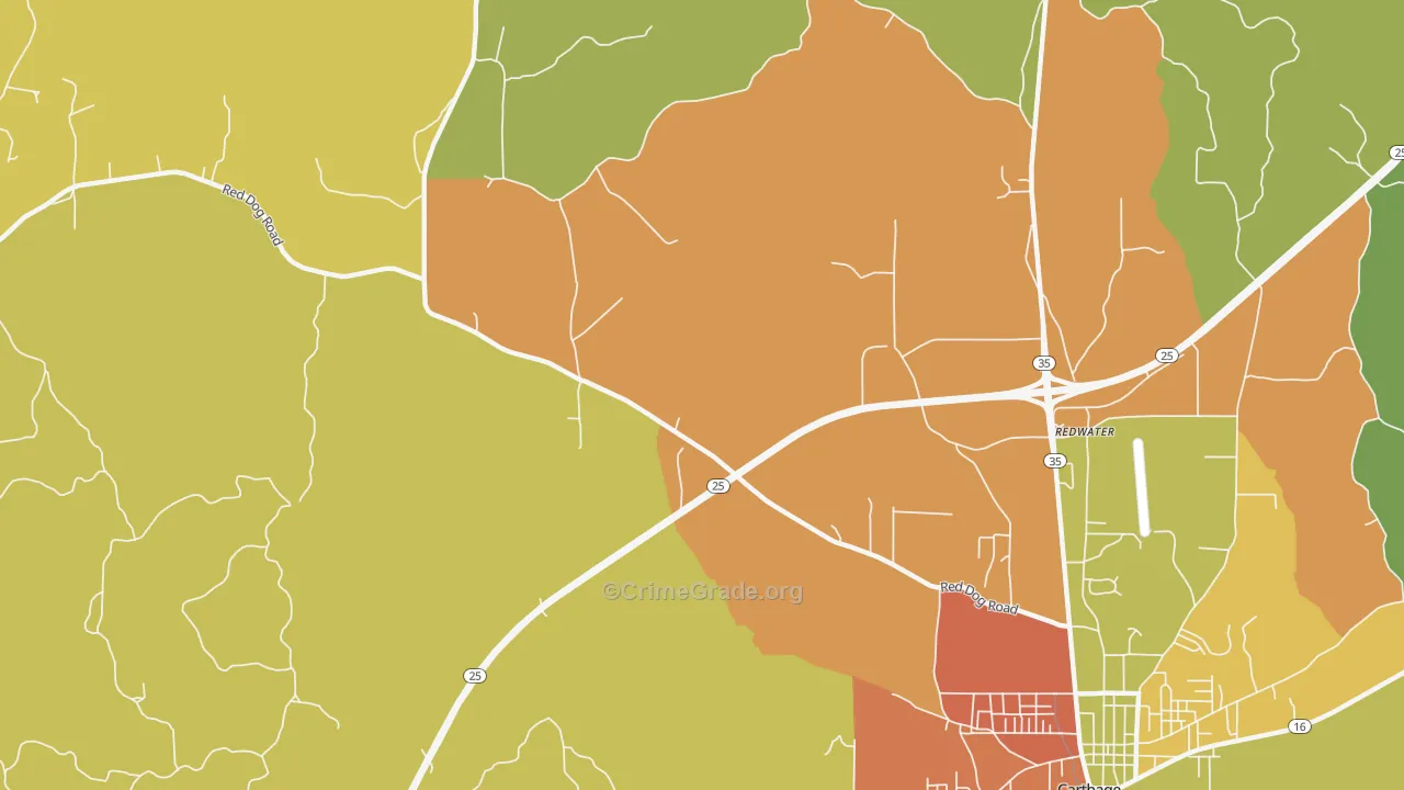Redwater, MS Map of Burglary Rates