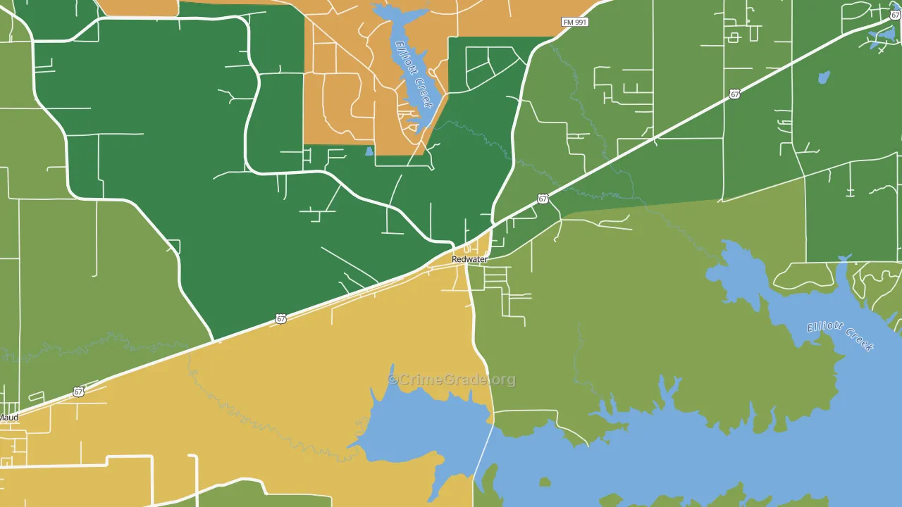 Redwater, TX Map of Burglary Rates