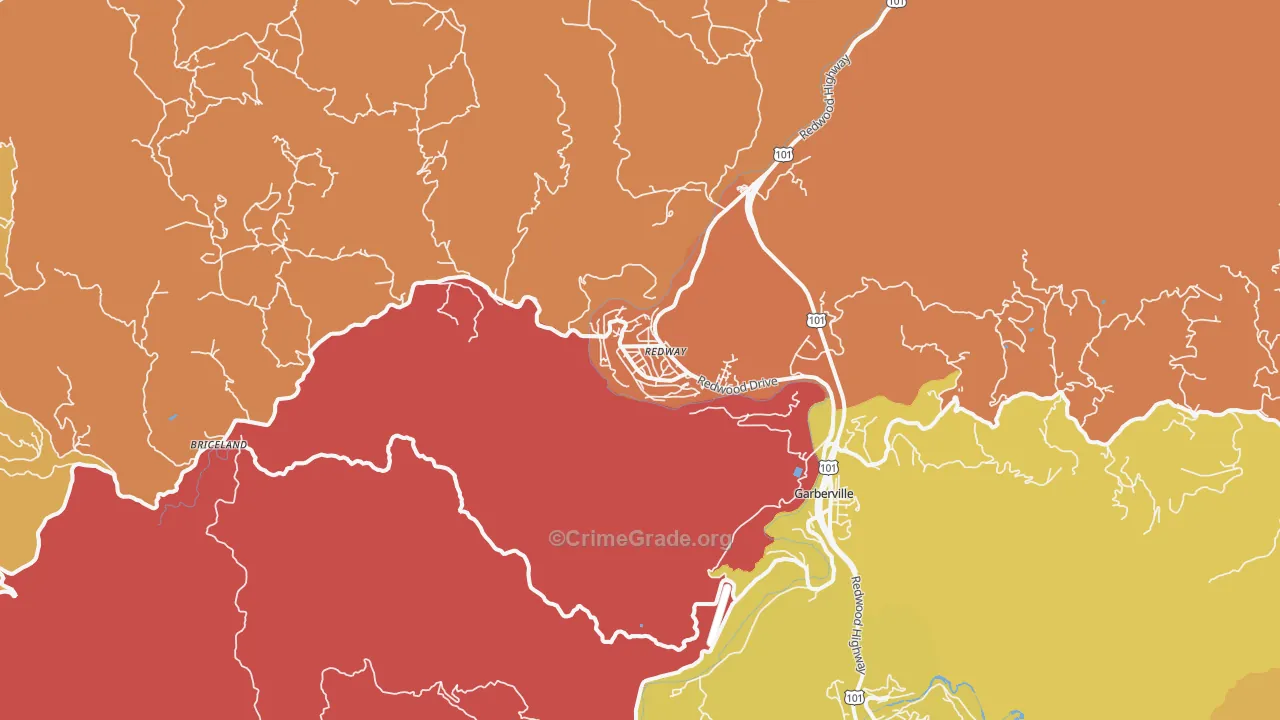 Redway, CA Map of Burglary Rates