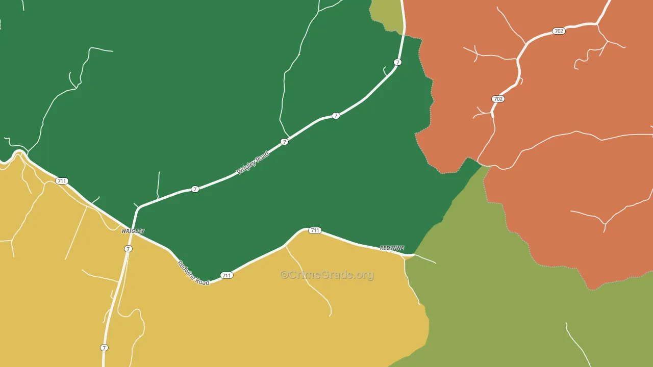 Redwine, KY Map of Burglary Rates