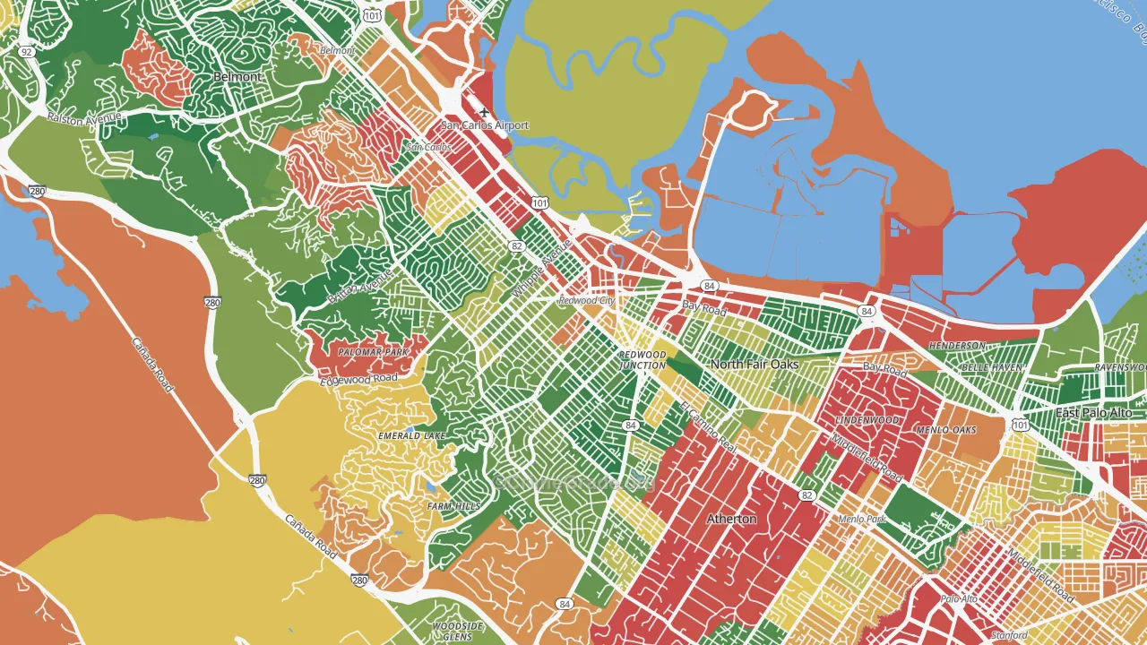 Redwood City, CA Map of Burglary Rates