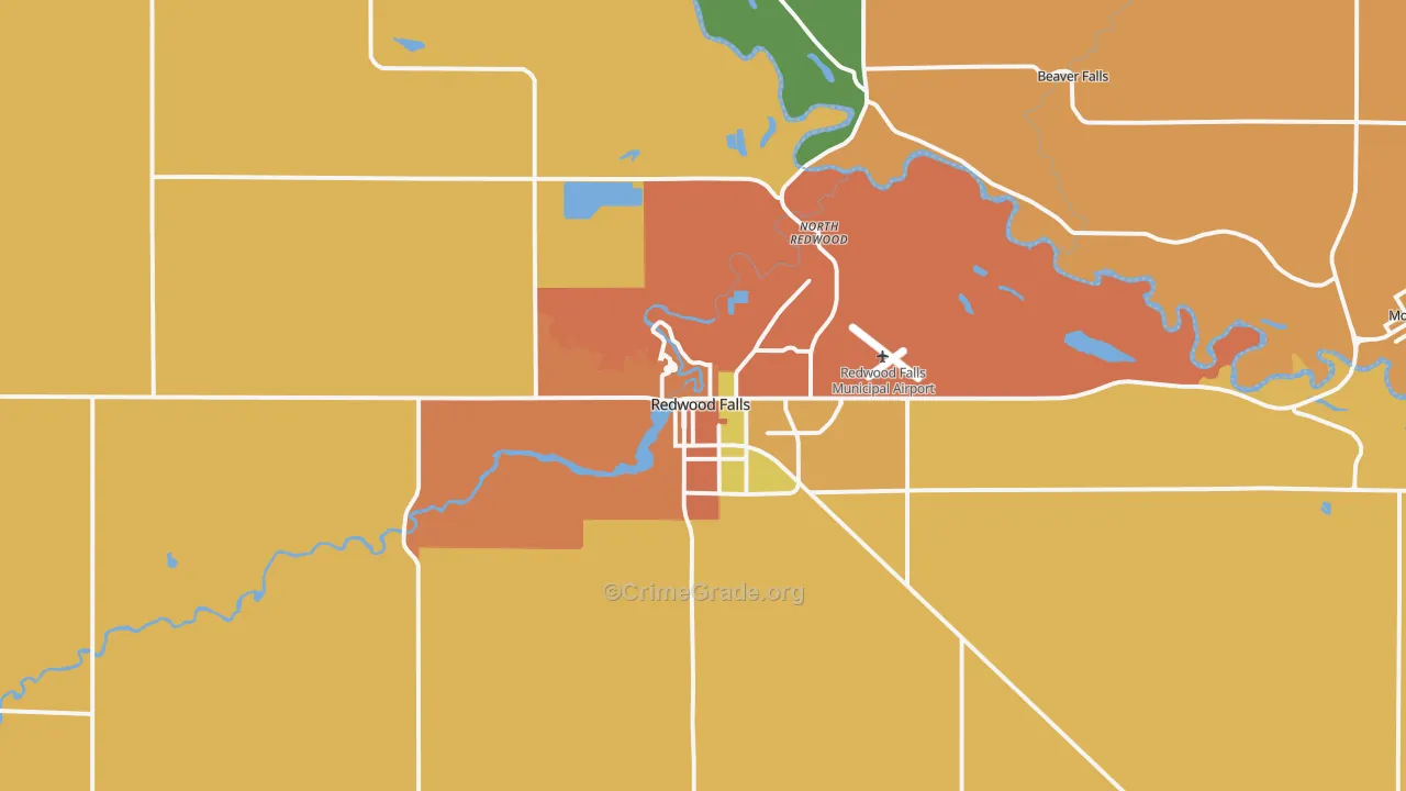 Redwood Falls, MN Map of Burglary Rates