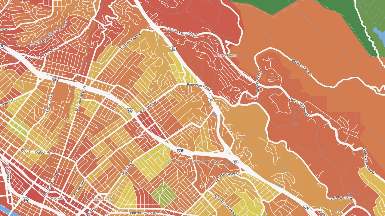 Redwood Heights, Oakland, CA Map of Burglary Rates