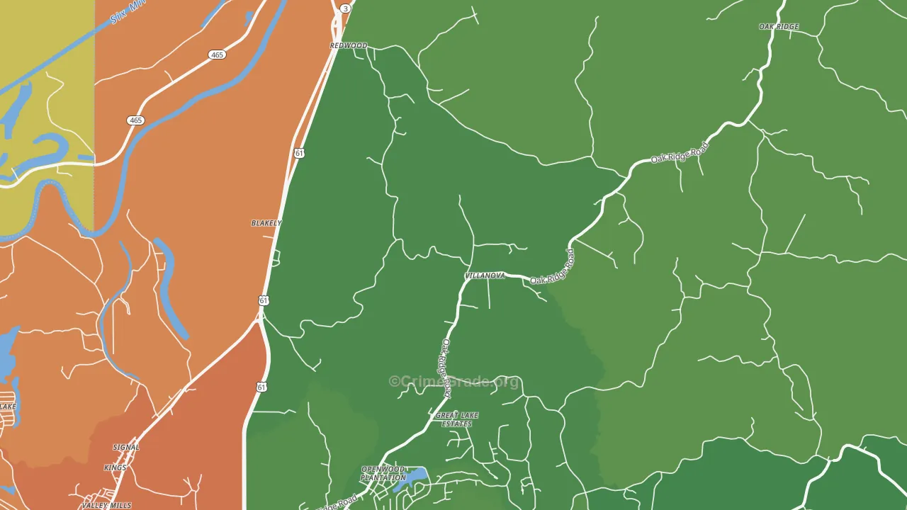 Redwood, MS Map of Burglary Rates