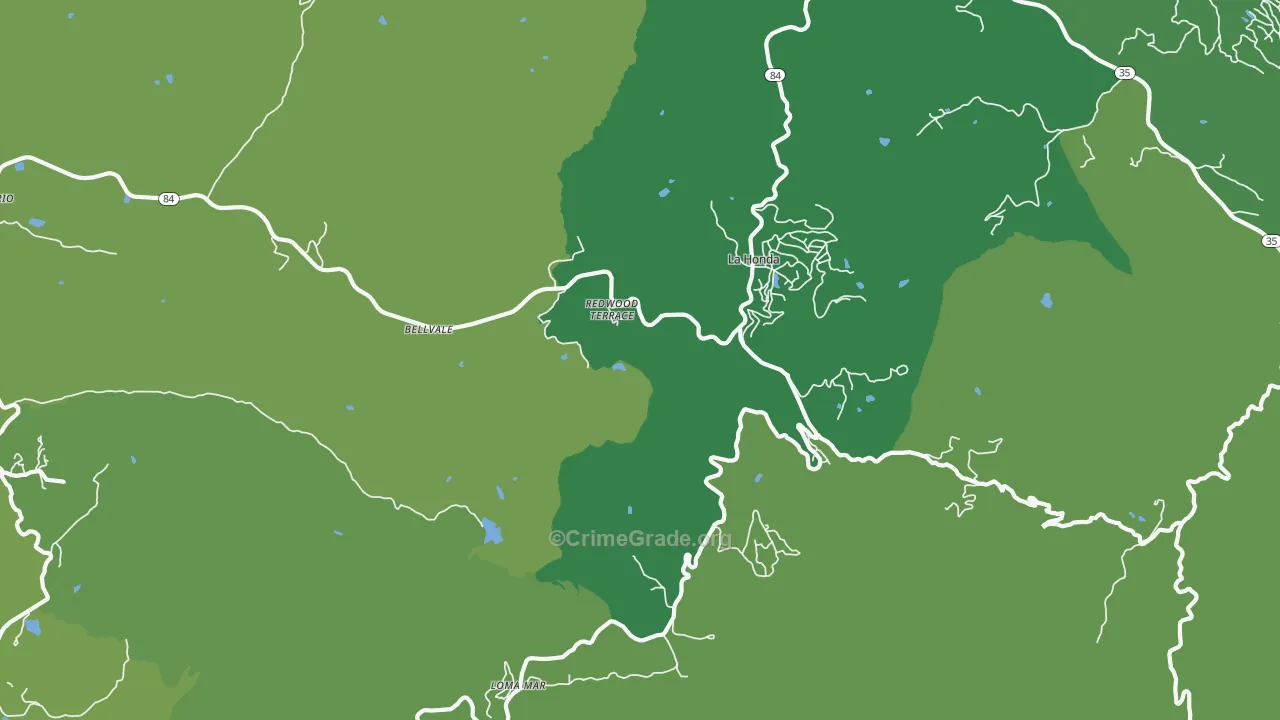 Redwood Terrace, CA Map of Burglary Rates