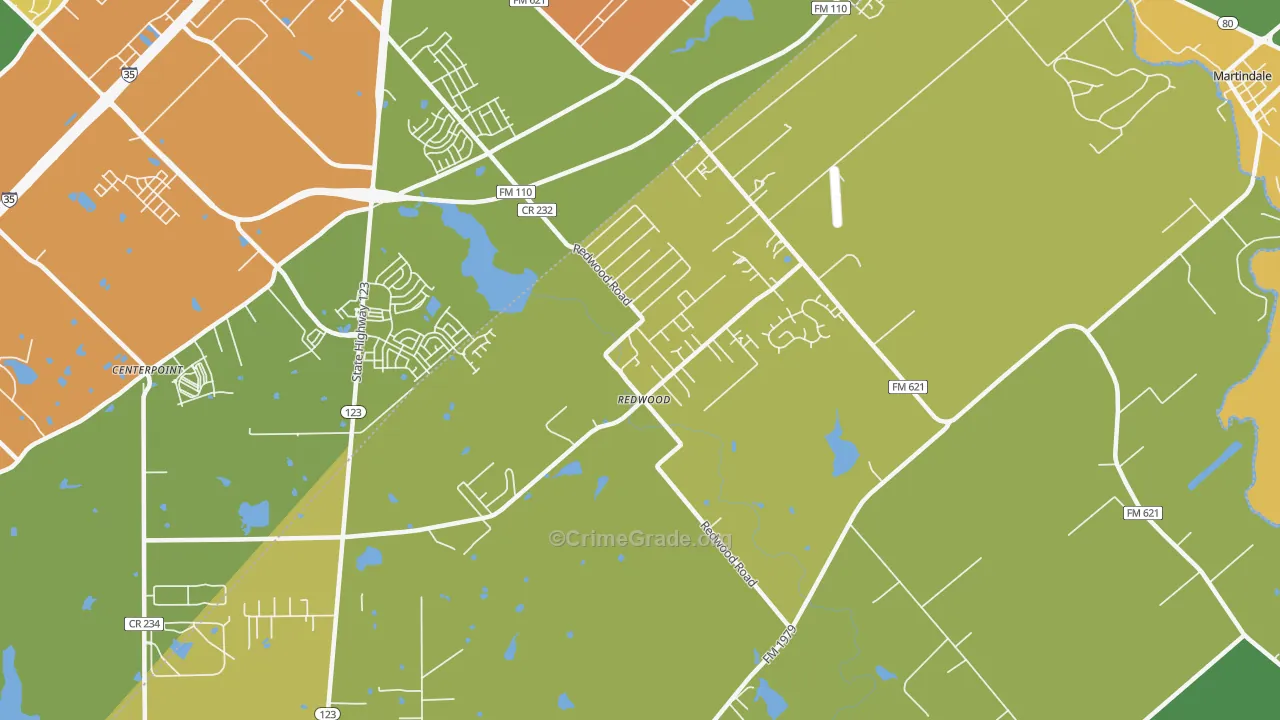 Redwood, TX Map of Burglary Rates