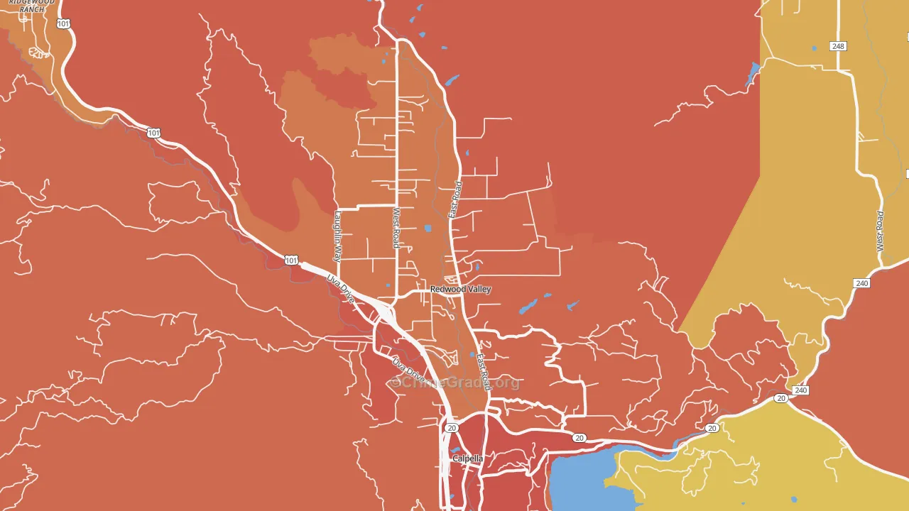 Redwood Valley, CA Map of Burglary Rates