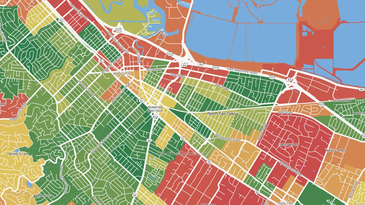 Redwood Village, Redwood City, CA Map of Burglary Rates