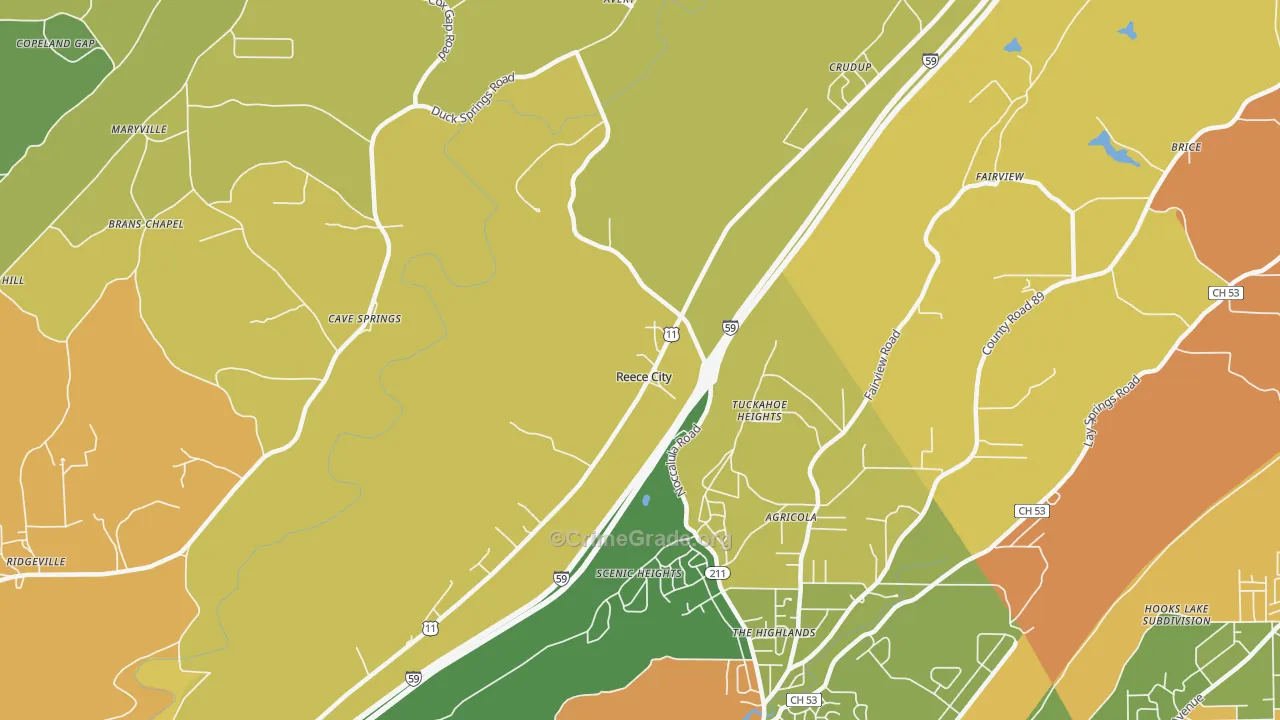 Reece City, AL Map of Burglary Rates