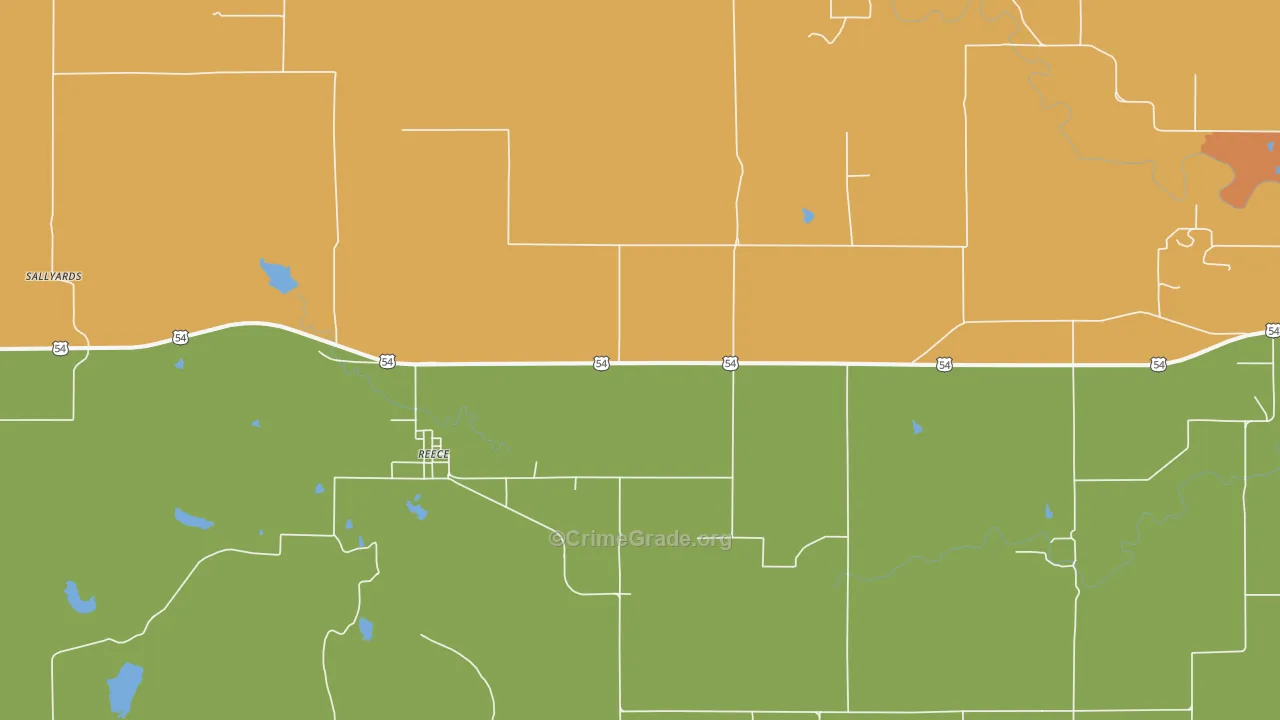 Reece, KS Map of Burglary Rates
