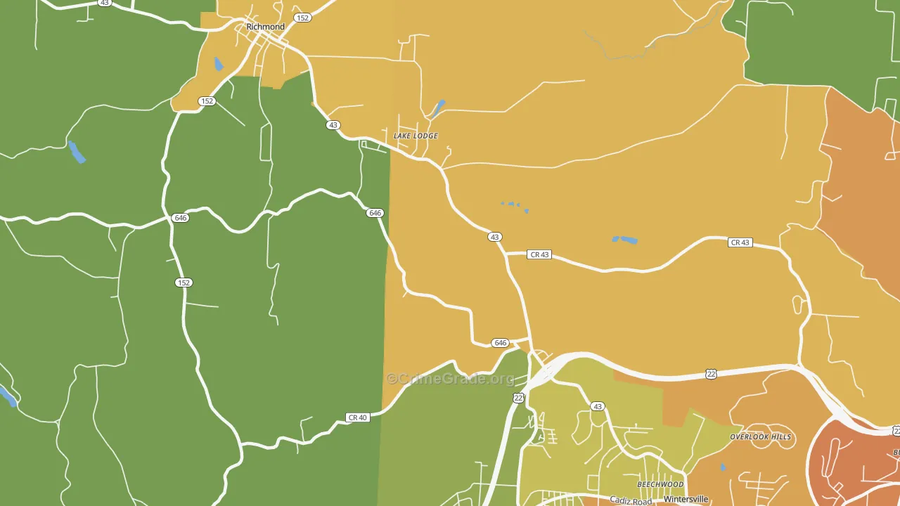 Reeds Mill, OH Map of Burglary Rates