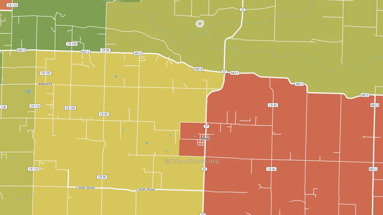 Reeds, MO Map of Burglary Rates