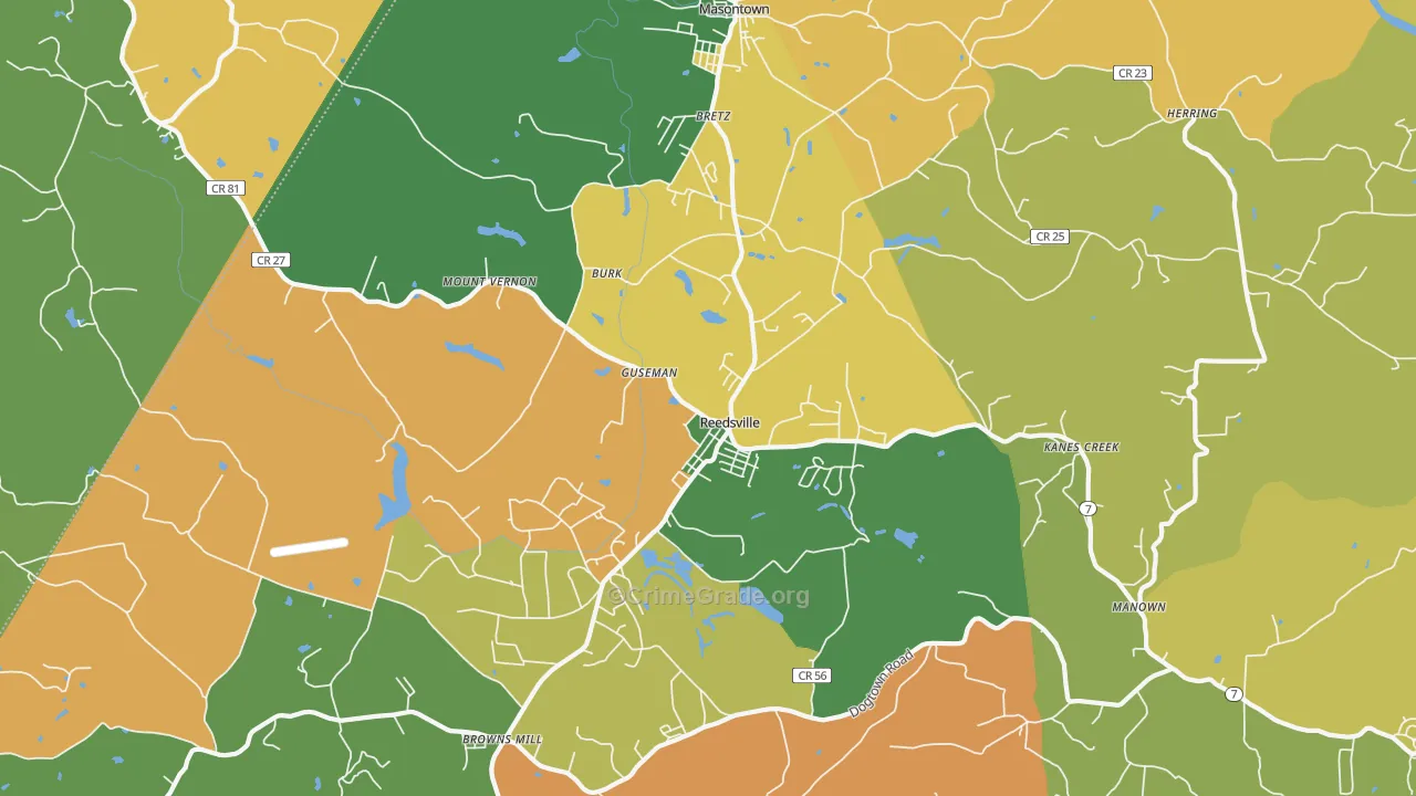 Reedsville, WV Map of Burglary Rates