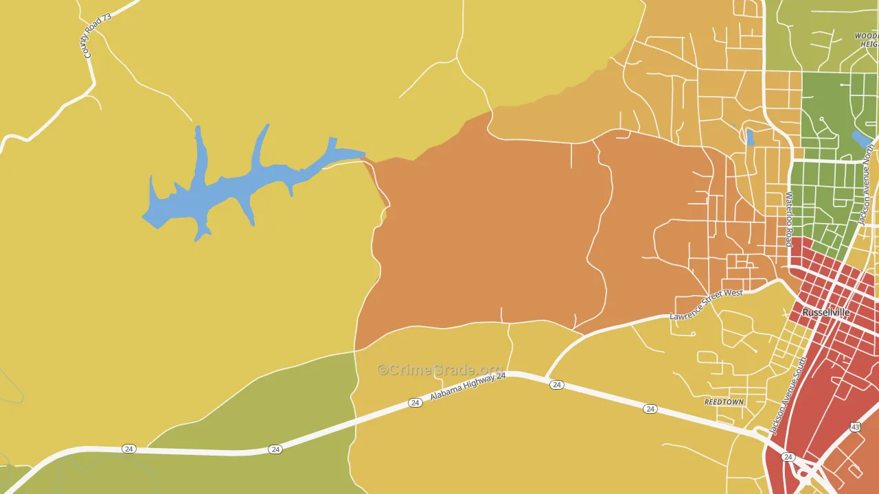 Reedtown, AL Map of Burglary Rates