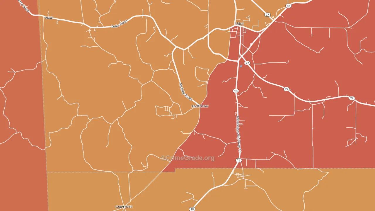 Reedtown, MS Map of Burglary Rates