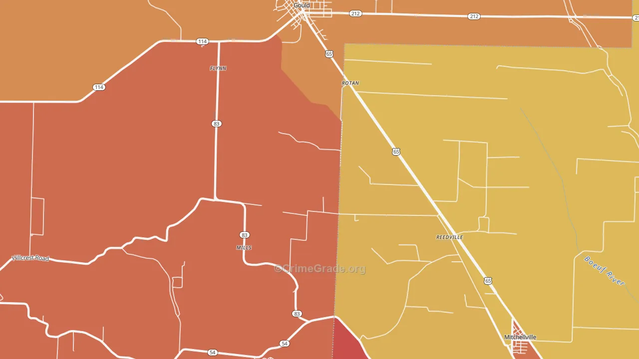 Reedville, AR Map of Burglary Rates