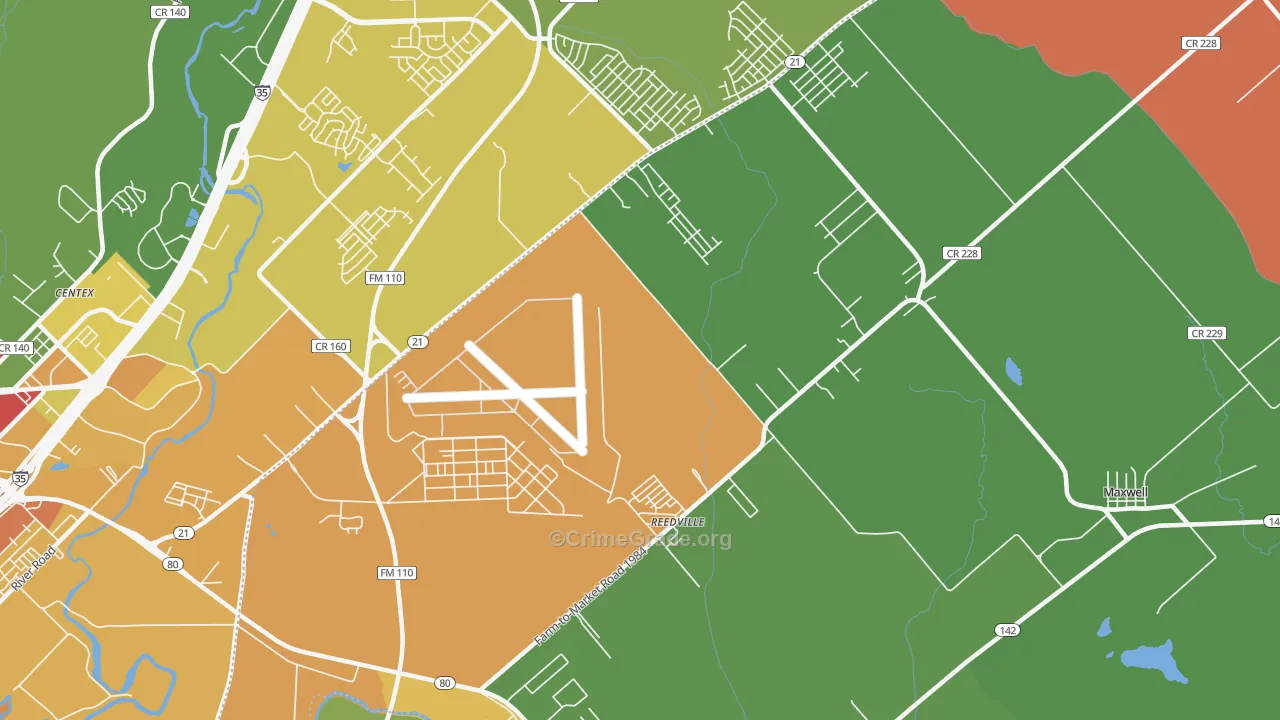 Reedville, TX Map of Burglary Rates
